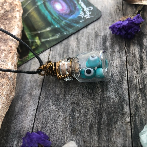 Evil Eye Protection Bottle Necklace Wire Wrapped - in Vintage Bronze Wire - Picture 4 of 12